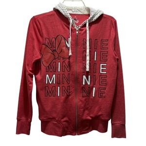 Disney Parks Minnie Mouse Sweatshirt Women Jacket Zip UP Hoodie Red Small Polka